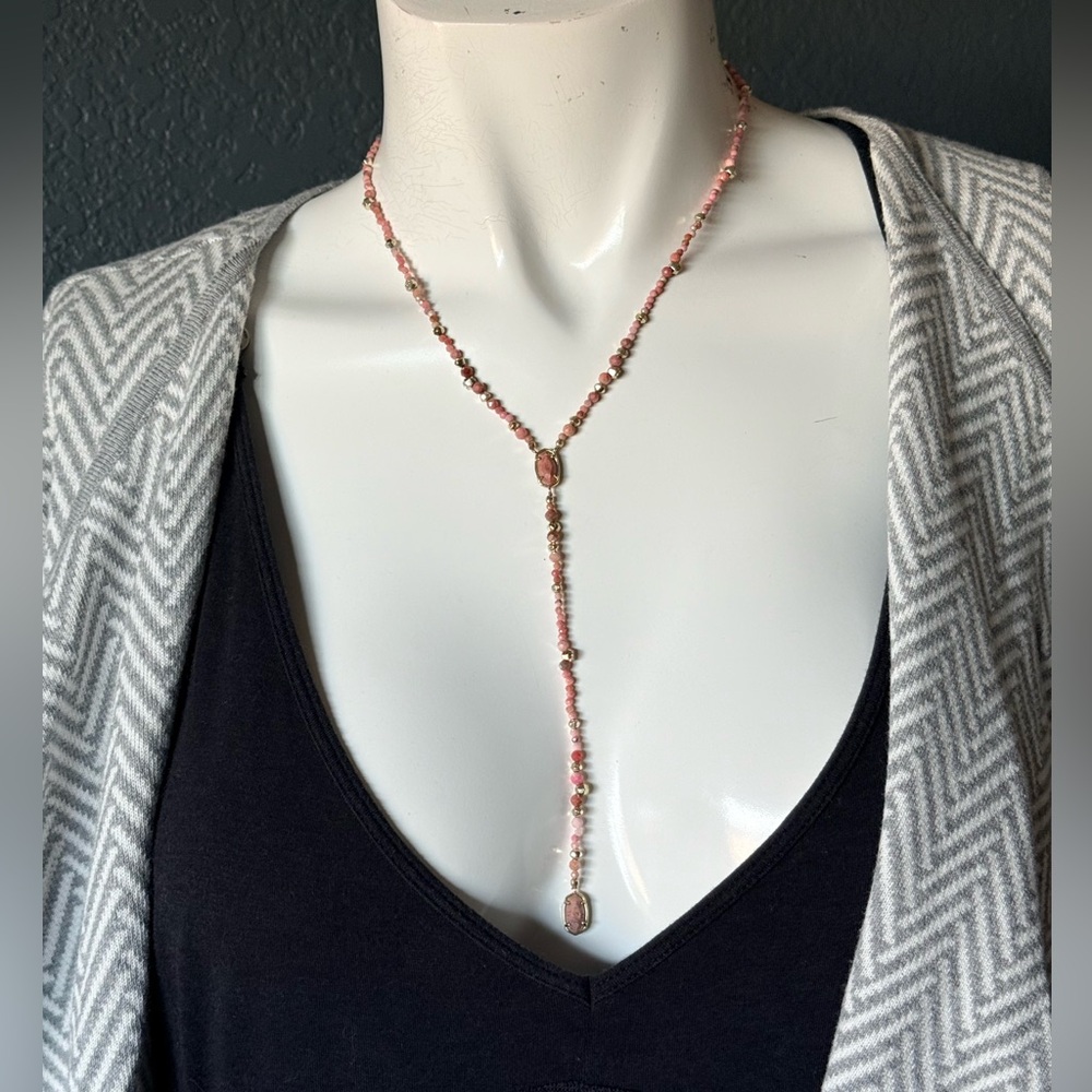 Kendra Scott Bethany Y Lariat Necklace in Pink Rhodonite